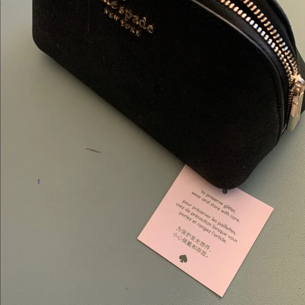 NWT Kate Spade Black Shimmy Glitter Fabric Small Cosmetic Bag
